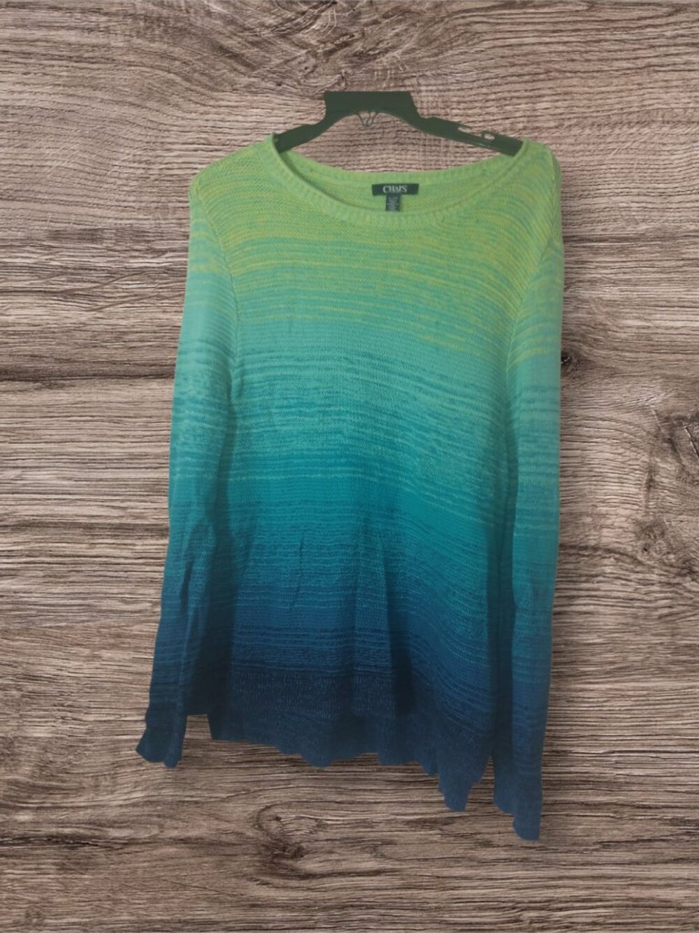 Chaps Ombre Knit Sweater Women's Size Large Blue Green Pullover